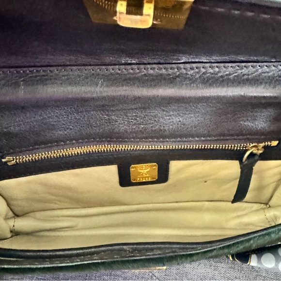 MCM Dark Green Haircalf & Brown Leather Shoulder Bag with Gold Chain - Picture 8 of 9